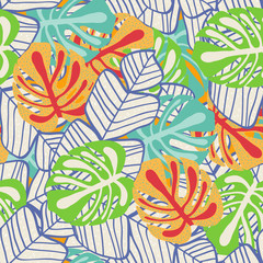 Tropical leaf floral seamless pattern.