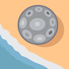 Handpan, hang drum, musical instrument on the sand. Vector illustration. 