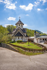 Fototapeta na wymiar Ljubovija, Serbia April 20, 2019: The Soko Monastery is located below Soko Grad, on the slopes of the Sokolska Mountain near Ljubovija.The monastery is dedicated to the holy bishop Nikolaj Velimirovic