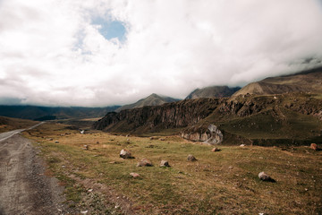 Beautiful view of the Caucasus Mountains along the Georgian Military Road