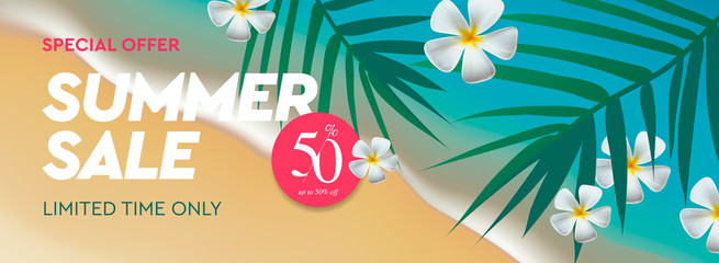 Summer holidays and tropical vacation poster or greeting card. Vector illustration.