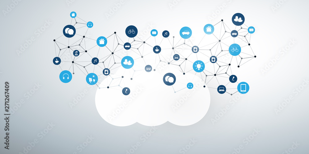 Poster internet of things, cloud computing design concept with icons - digital network connections, technol