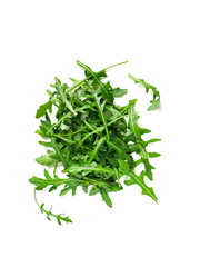 Heap of arugula leaves. Fresh green arugula or rucola leaves isolated on white with clipping path....