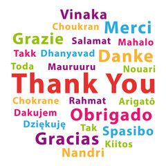 Thank you in different languages. Colorful vector word cloud.