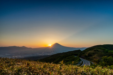 富士見ヶ丘公園から見る夕焼けの富士山