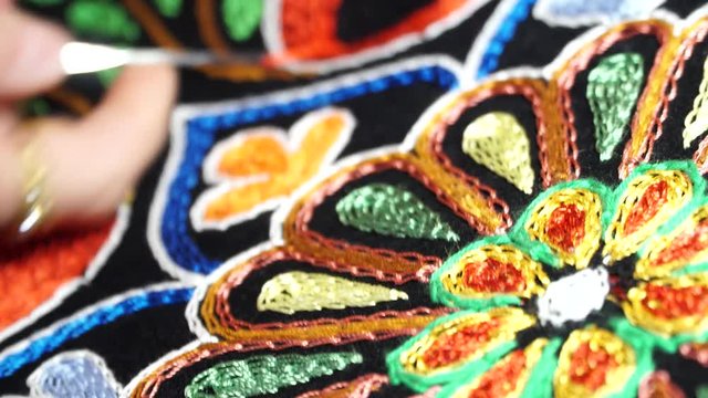 The art of embroidery with colored threads. 4K