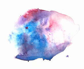 Colorful abstract watercolor texture stain with splashes and spatters in cold colors