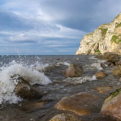rocks in the sea, Llandudno, Wales, UK 