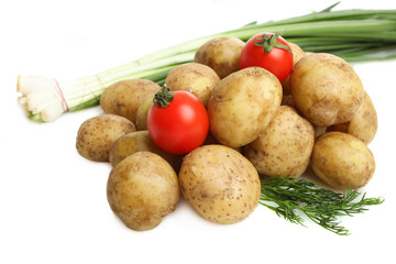 boiled potatoes with dill, cherry tomatoes and green onions