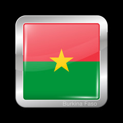 Flag of Burkina Faso. Glossy and Metal Icon Square Shape. Vector