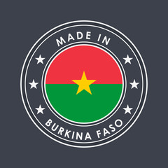 Flag of Flag of Burkina Faso. Round Label with Country Name for Unique National Goods. Vector