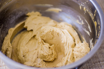 Coffee Buttercream in the metal bowl