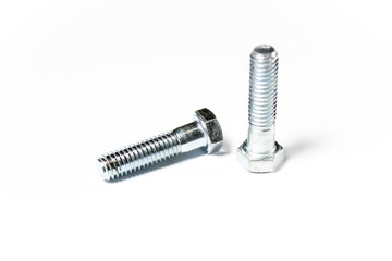 Metal bolt of silver color on white isolated background