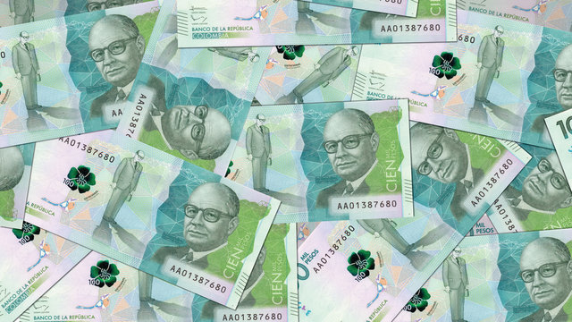 Colombia COP banknote as background wallpaper using 100000 100K hundred thousand pesos Cien Mil Pesos - Image