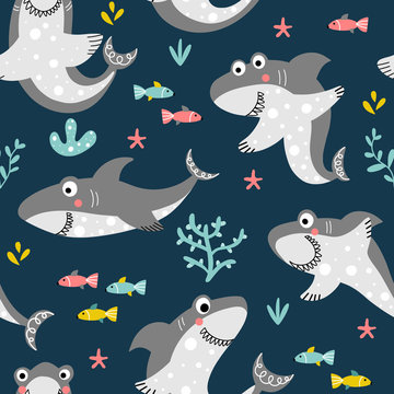 Seamless background with funny shark