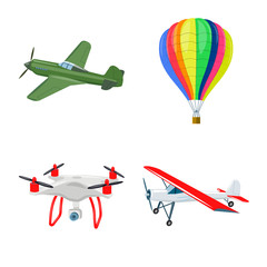 Vector design of plane and transport logo. Set of plane and sky vector icon for stock.