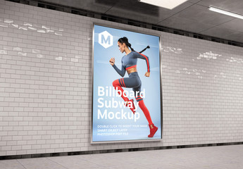 Vertical Billboard in Subway Station Mockup