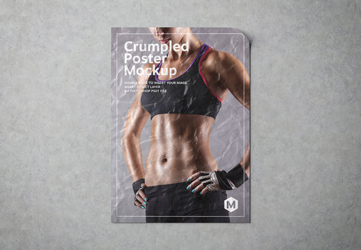 Crumpled Poster on Concrete Mockup