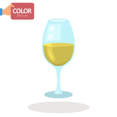 A glass of white wine color vector icon. Flat design