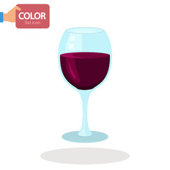 A glass of red wine color vector icon. Flat design