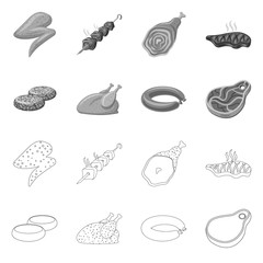 Vector design of meat and ham sign. Set of meat and cooking vector icon for stock.