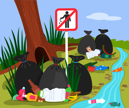 throwing garbage in the river clipart