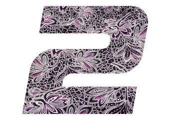 Number 2 with floral fabric texture on white background