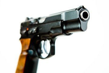 Obraz premium Front side view of black semi automatic pistol.