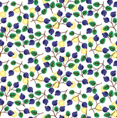 Blueberry doodle floral vector  pattern