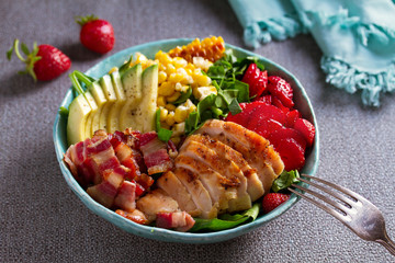Chicken Cobb Salad. Chicken bacon avocado and sweet corn salad