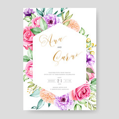watercolor floral and leaves wedding card template 