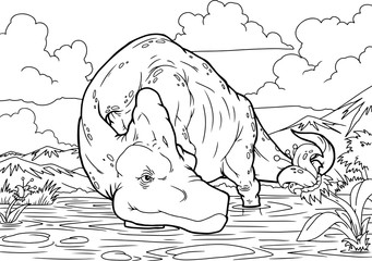 Outline Brontosaurus Dinosaur Illustration, Coloring page, A4