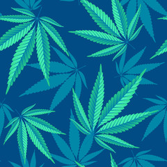 Hemp leaves seamless repetitive vector pattern