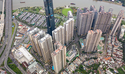 modern cityscape of Ho Chi Minh city at Vietnam take by drone