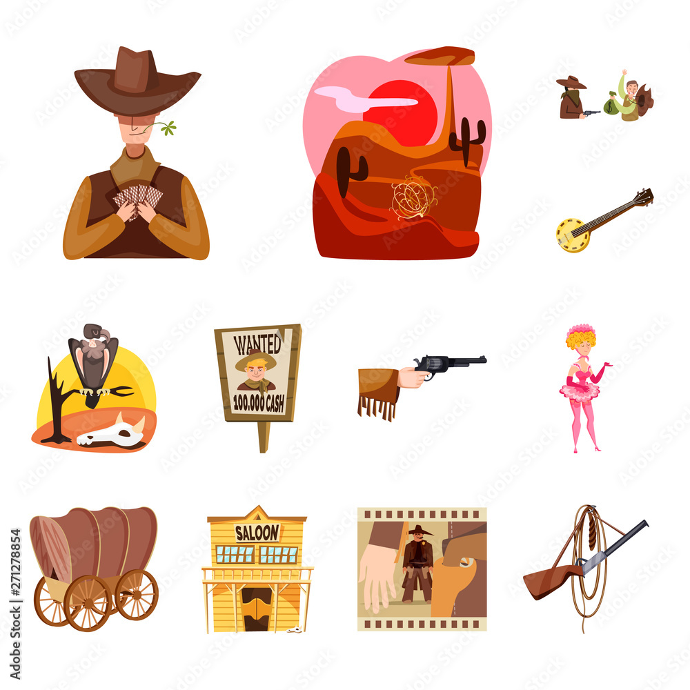 Wall mural vector illustration of wild and west sign. set of wild and american vector icon for stock.