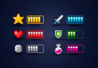 Isolated Vecor Pixel Art Video Game Interface Icon Set