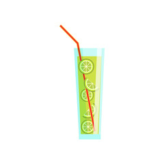 Long glass of soda fresh lime cold juice