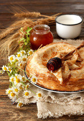 Pancakes. Thin pancakes. Russian bliny 
