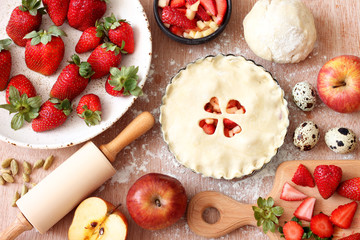 Ingredients for baking strawberry or pie. Cooking baking concept