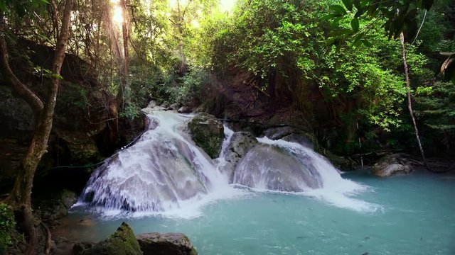 Erawan waterfall national park forth level at Kanchanaburi, Thailand, Lockdown.