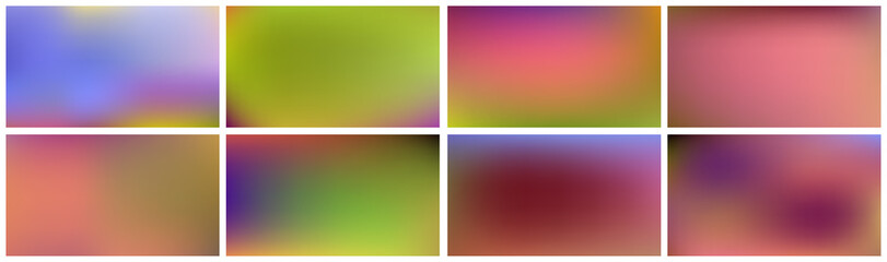 Naklejka premium Set of colored backgrounds. Smooth and blurry abstract gradient for product presentation, brochure, flyer, poster, banner. Horizontal vector illustrations.