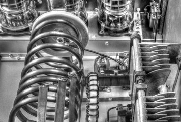 Vacuum tubes shortwave power amplifier in black and white