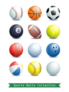 Big Collection of different Sports Balls for your creative works. Vector illustration.