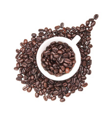 coffee bean with cup isolated on white background