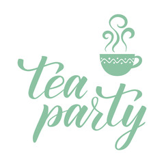 Naklejka premium Handwritten brush calligraphy Tea party. Vector illustration.