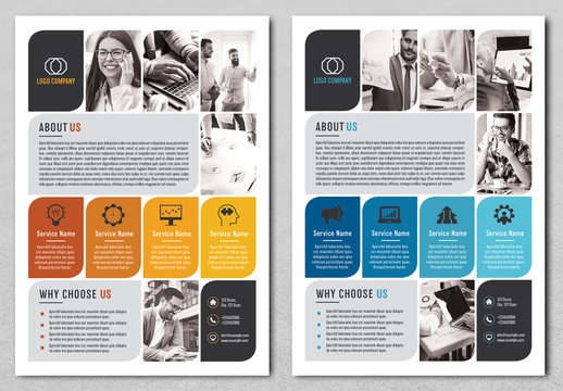 Business Flyer Layout with Blue and Orange Accents