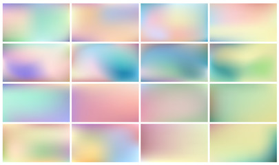 Set of light coloured backgrounds for children. Smooth and blurry abstract gradient for products presentation, books, poster, banner. Horizontal vector illustrations.