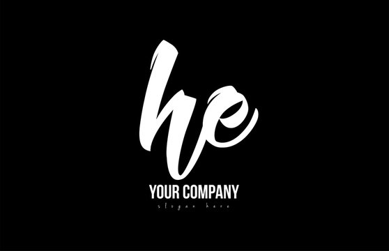 joined he h e alphabet letter logo icon design black and white