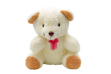 teddy bear with red bow isolated on white background