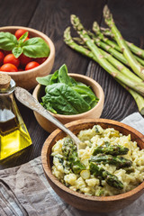 Asparagus and spinach risotto , italian cuisine.